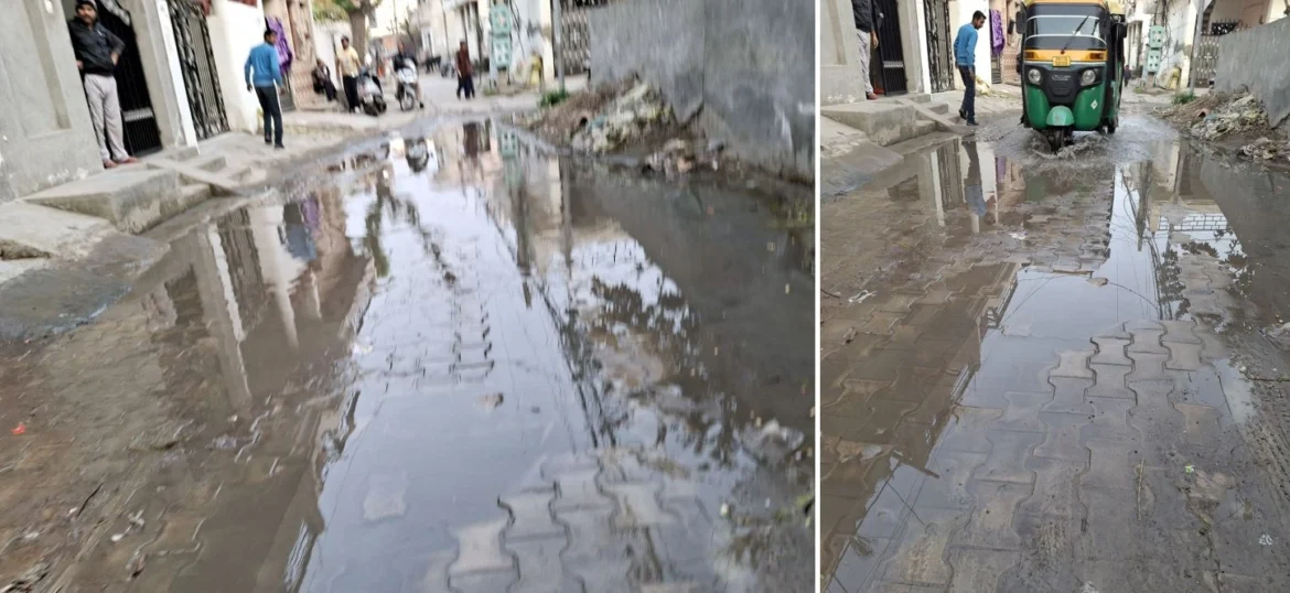 ज्ञान कालोनी में सीवरेज ब्लाक, गंदे पानी के कारण बीमारियां फैलने का खदशा