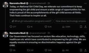 pm modi tweet on national girl chid day